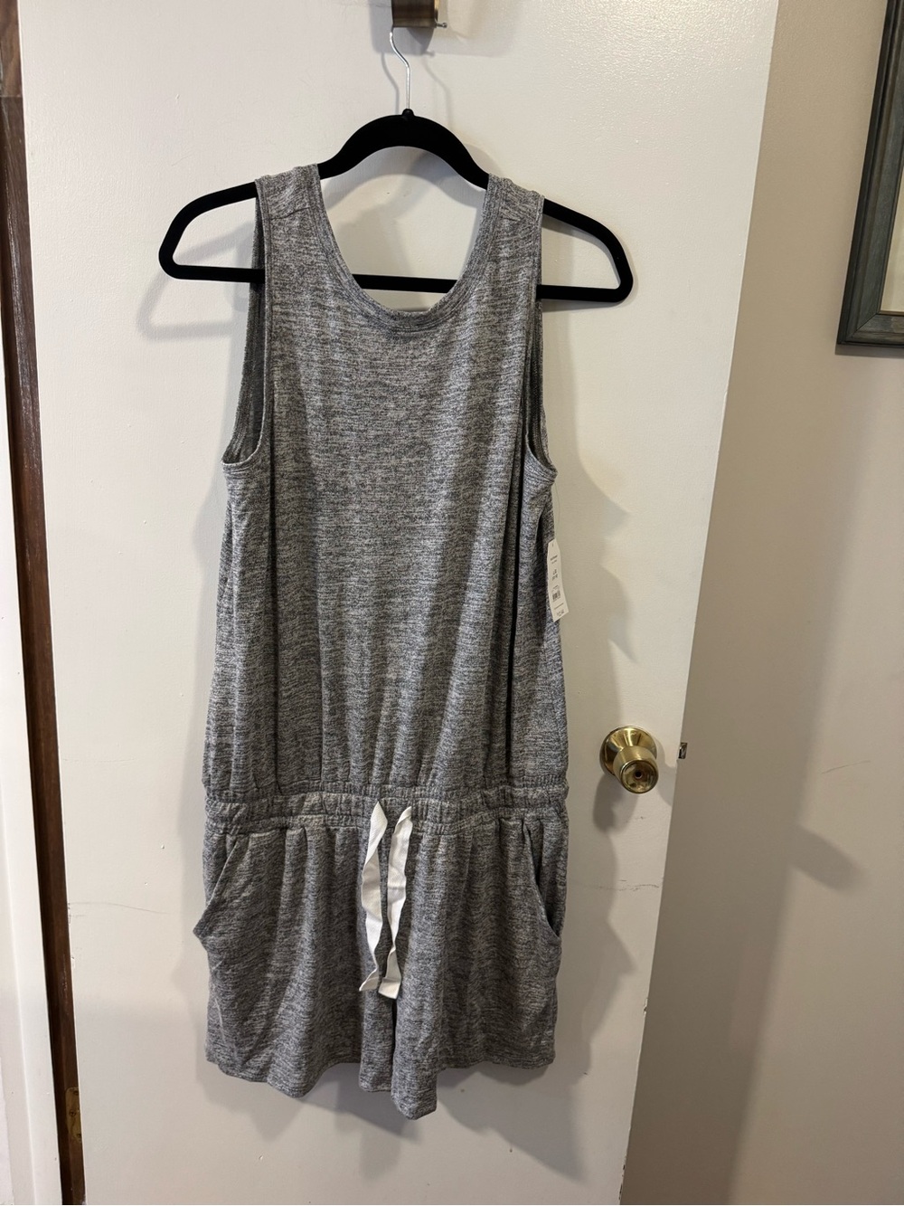 NWT Time and Tru Gray Knit Romper L/XL 12-14 Drawstring Pockets